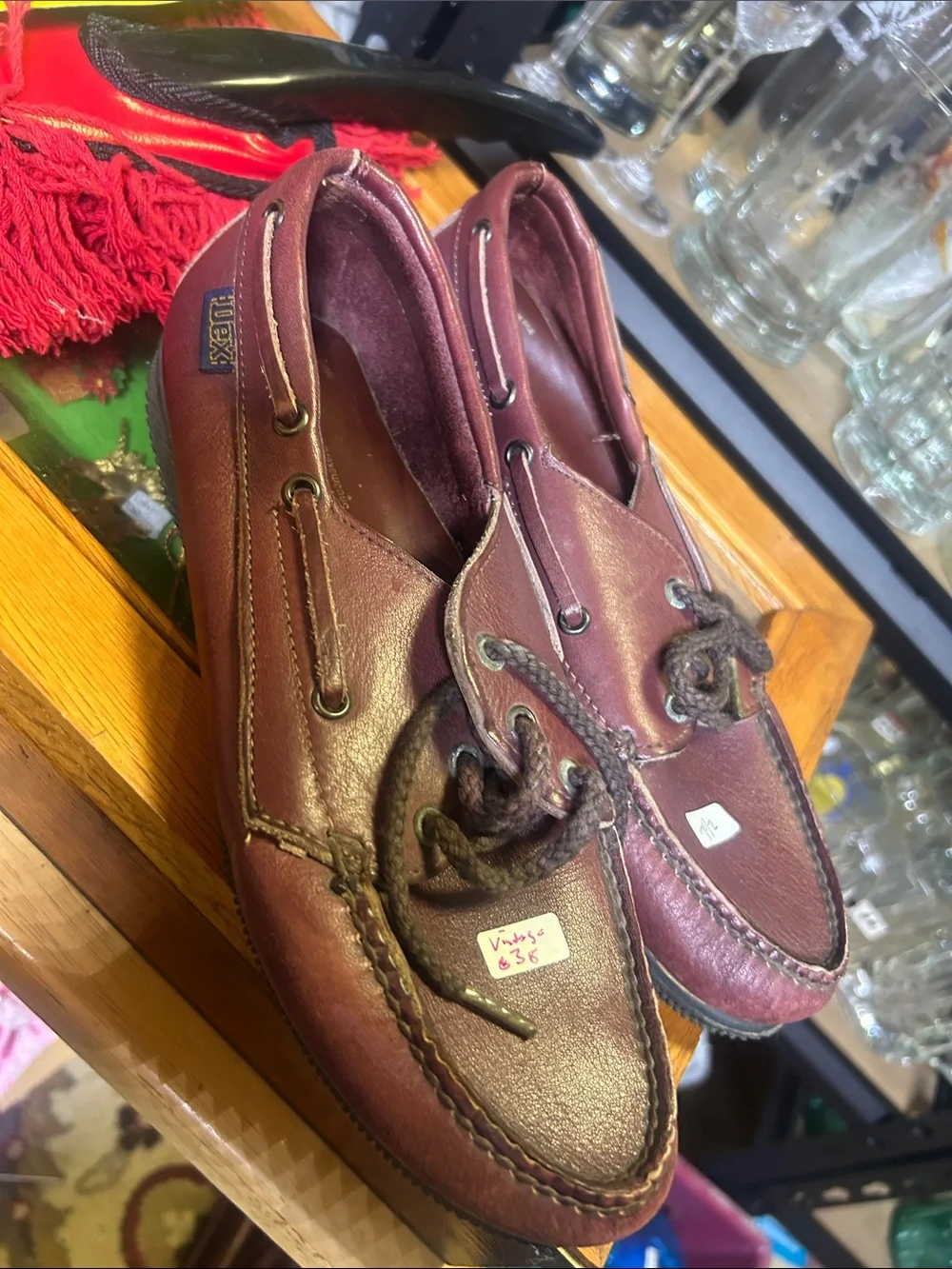 Bass Men's Maroon Leather Boat Shoes
